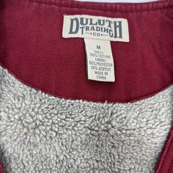 Duluth Trading Co. Medium Burgundy Red Full Zip Sherpa Lined Heavy Canvas Vest - Picture 2 of 4